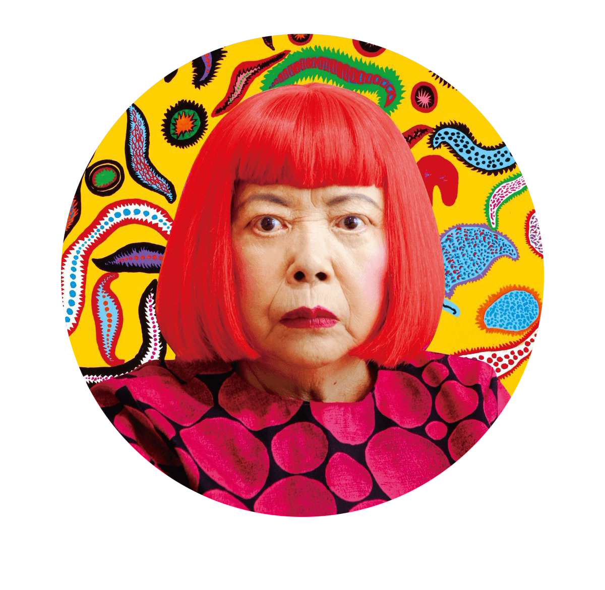 People use their smartphones to take pictures of the Yayoi Kusama